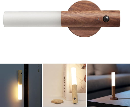 Portable Motion Sensor Night Light Indoor, USB Charging Smart Body Sensor Night Light, Wall Induction Lamp for Bedroom Aisle Staircase Wardrobe Corridor (Walnut)