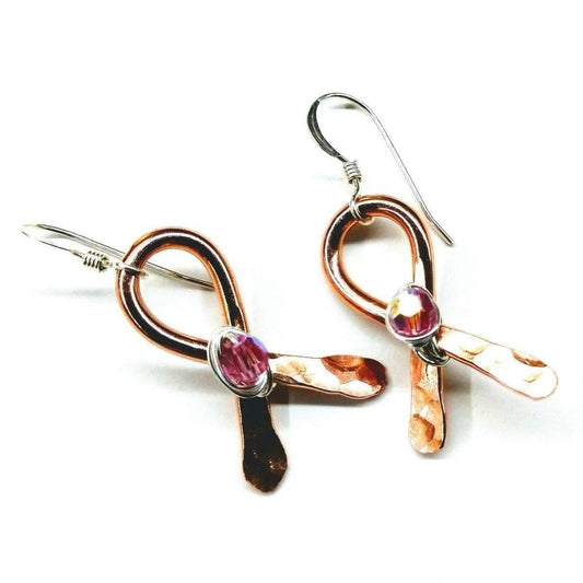 Copper Breast Cancer Awareness Ribbon Earrings - Merch & Ice