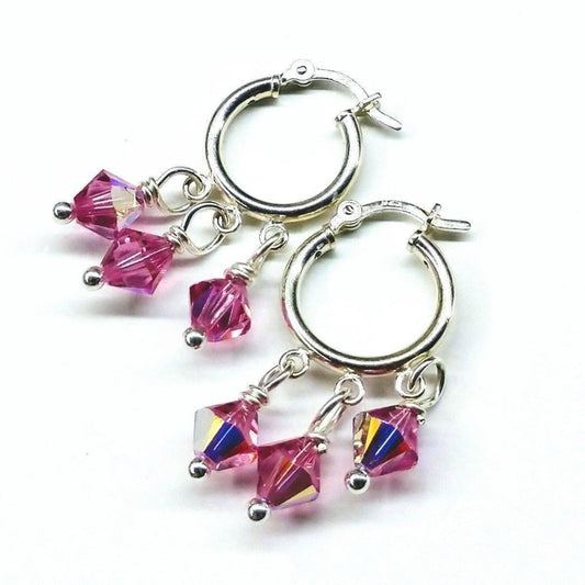 Sterling Silver Hoop Pink Crystal Dangle Earrings - Merch & Ice